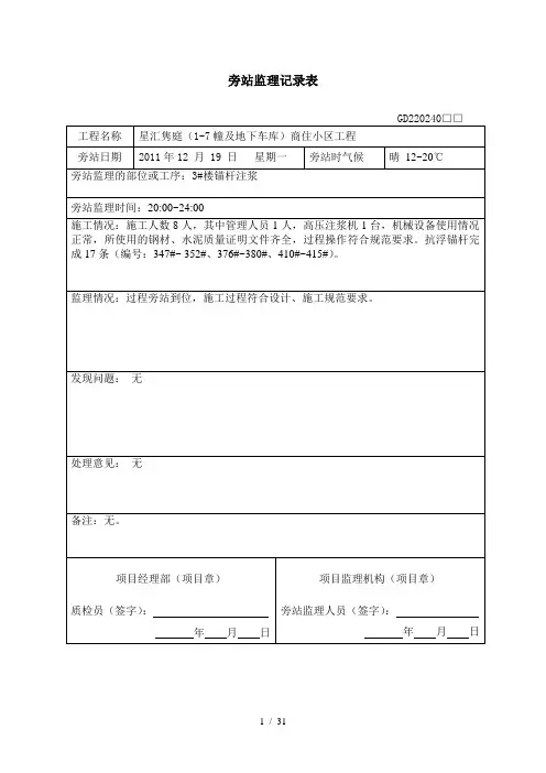 旁站监理记录表(锚杆)
