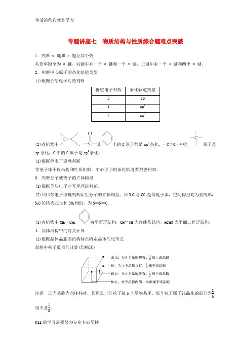 [推荐学习]2019年高考化学一轮综合复习第十二章有机化学基础专题讲座七物质结构与性质综合题难点突破