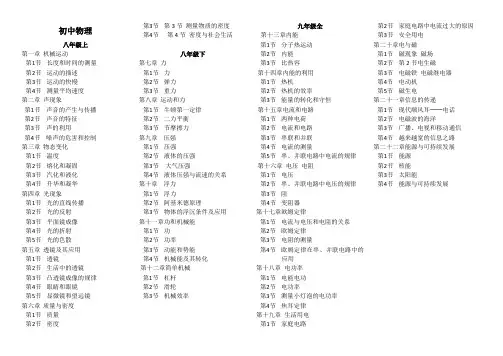 初中物理化学最新人教版目录(打印版)
