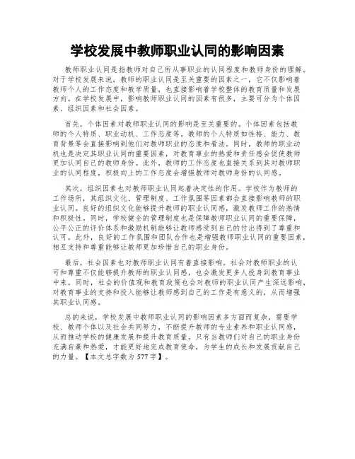 学校发展中教师职业认同的影响因素