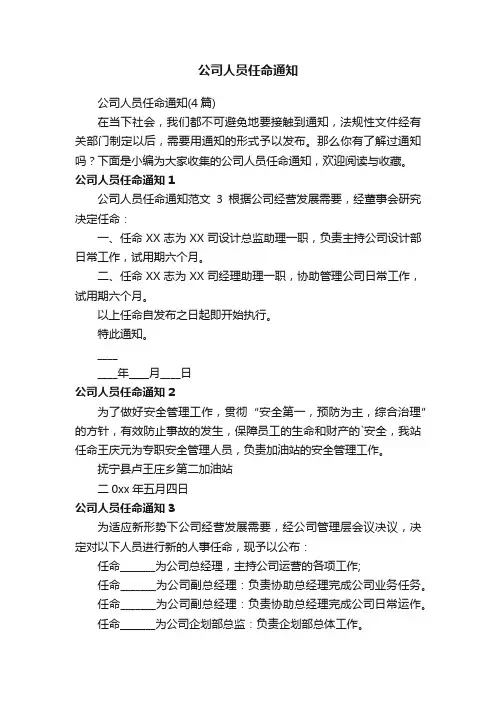 公司人员任命通知（4篇）