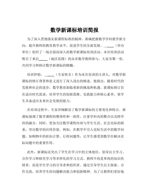 数学新课标培训简报