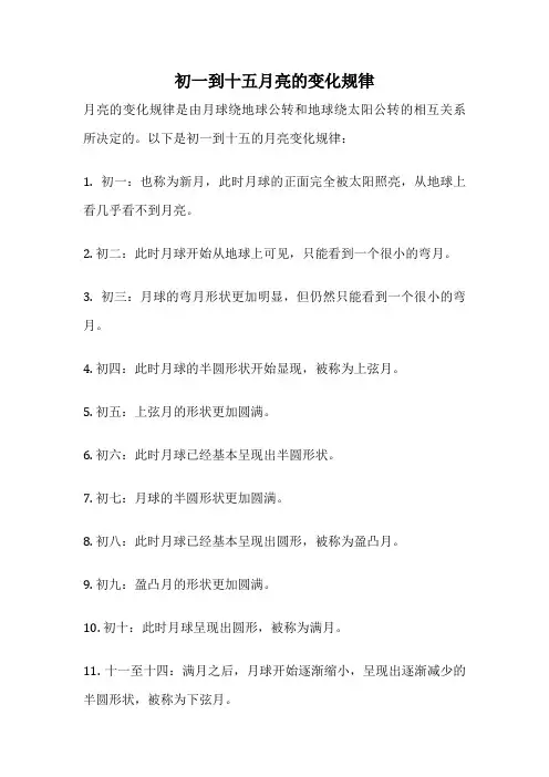 初一到十五月亮的变化规律