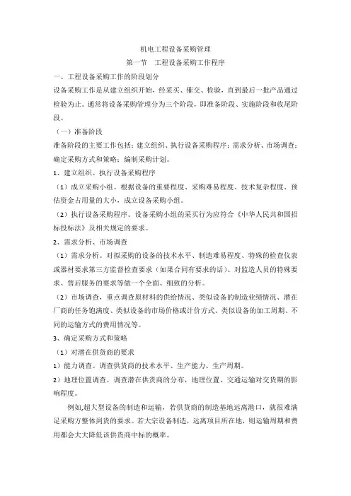 机电工程设备采购管理