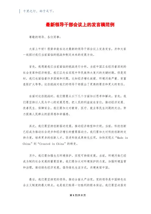 最新领导干部会议上的发言稿范例