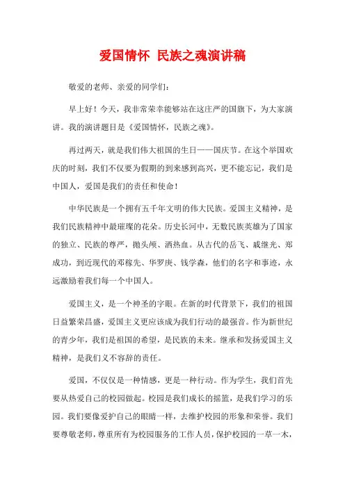 爱国情怀 民族之魂演讲稿