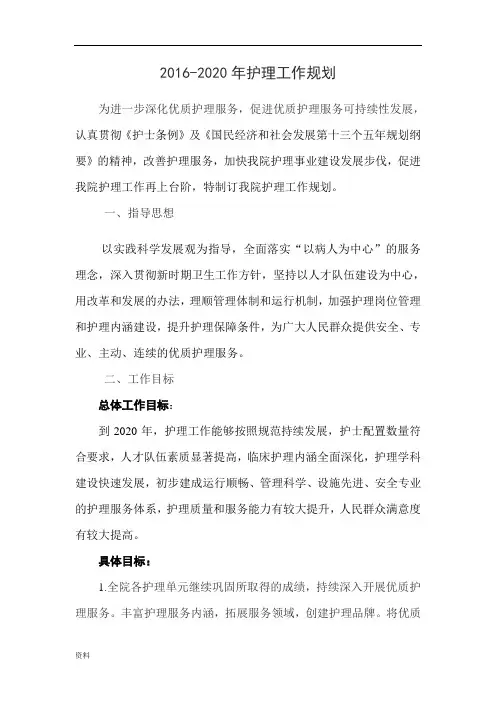 2016--2020护理工作规划