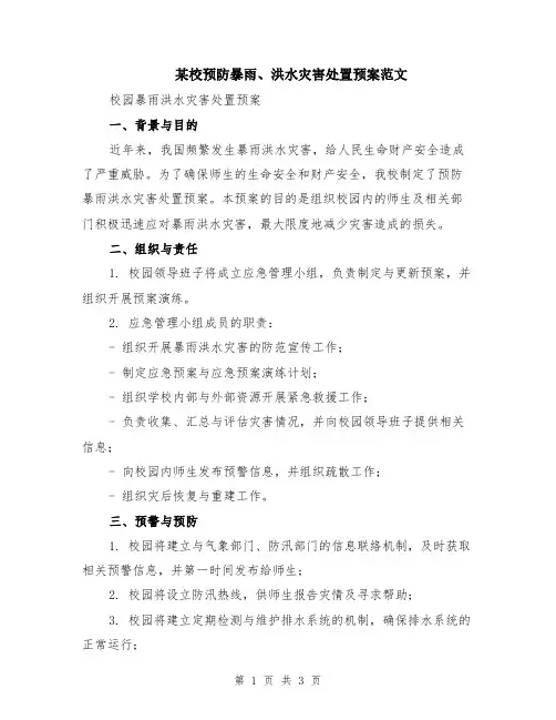 某校预防暴雨、洪水灾害处置预案范文