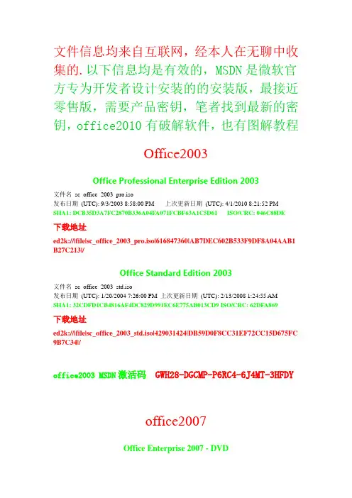 MSDN office各个版本官方原版下载及最新的激活密钥