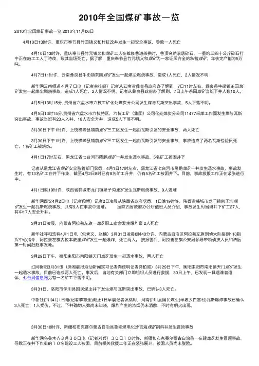2010年全国煤矿事故一览