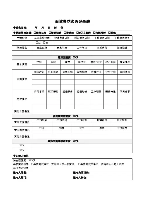 面试电话沟通记录表