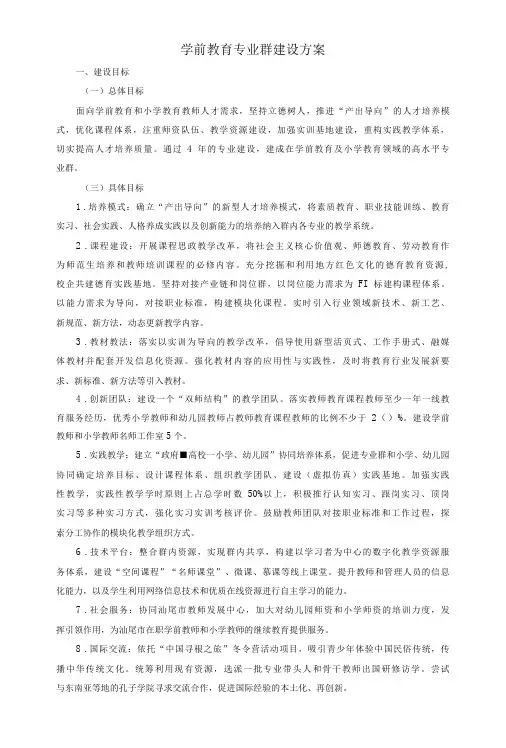 学前教育专业群建设方案