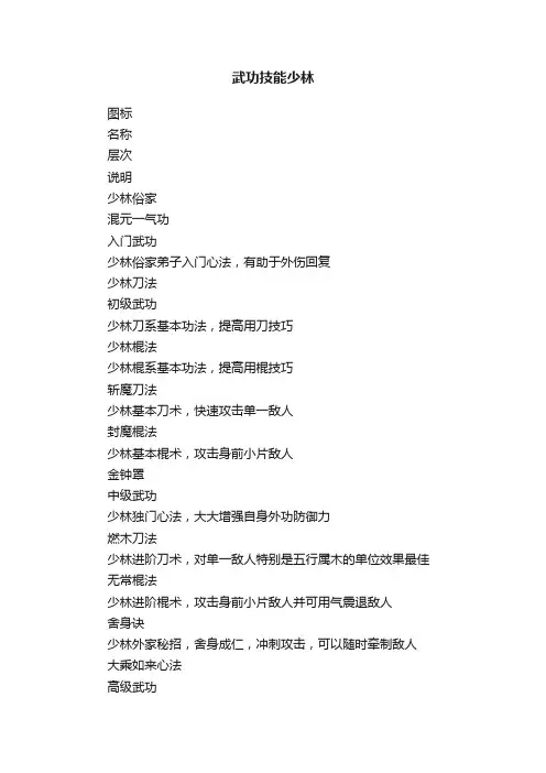 武功技能少林