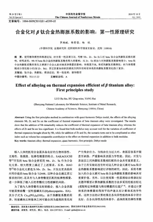 合金化对β钛合金热膨胀系数的影响：第一性原理研究