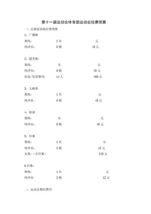 第十一届运动会体育部运动会经费预算