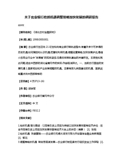 关于农业银行抢抓机遇  调整策略  加快发展的调研报告