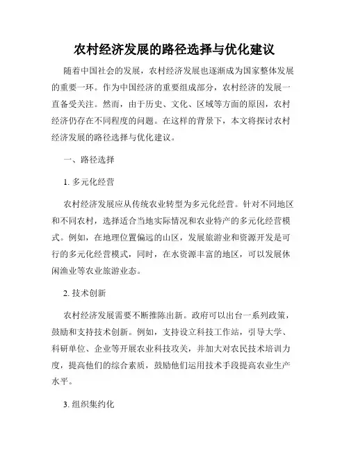 农村经济发展的路径选择与优化建议