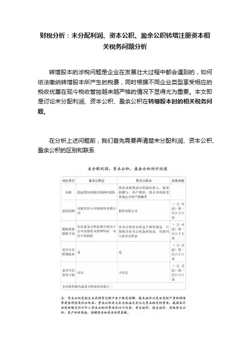 财税分析：未分配利润、资本公积、盈余公积转增注册资本相关税务问题分析