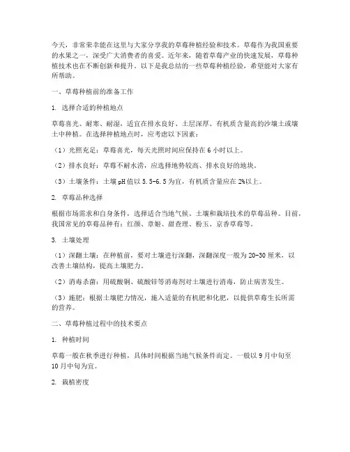 草莓种植经验技术交流发言稿