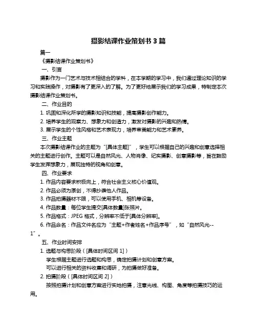 摄影结课作业策划书3篇