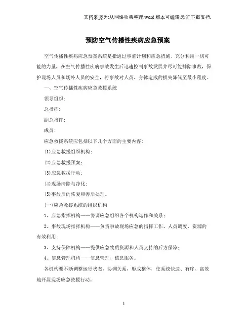 中央空调空气传播疾病应急预案