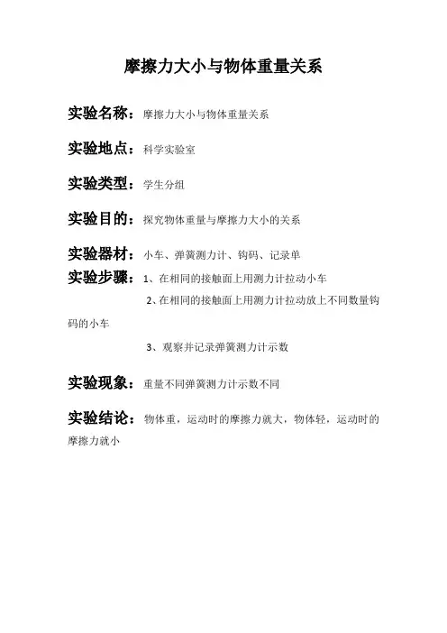 摩擦力大小与物体重量的关系