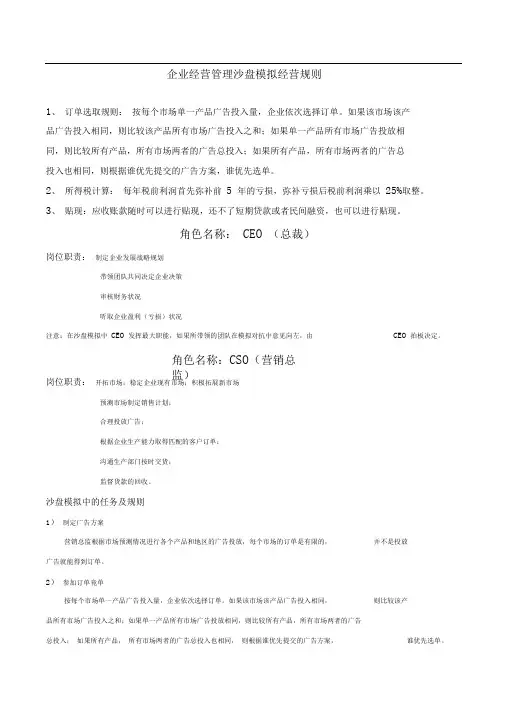 ITMC沙盘比赛经营规则(包括6张表)