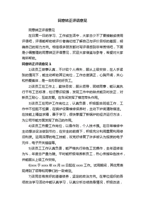 同意转正评语意见
