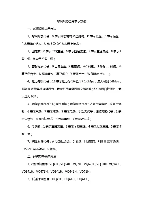 球阀规格型号表示方法