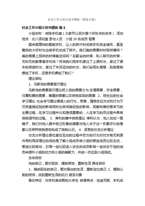 社会工作小组计划书模板（精选5篇）