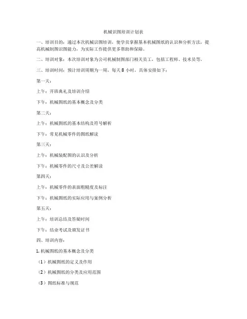 机械识图培训计划表