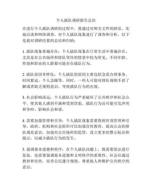 个人插队调研报告总结