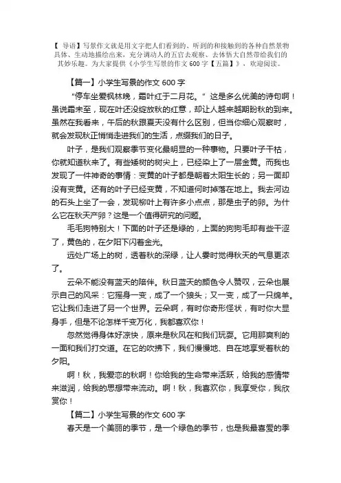 小学生写景的作文600字【五篇】