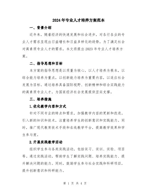 2024年专业人才培养方案范本
