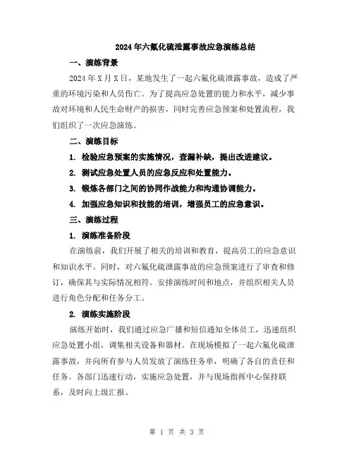 2024年六氟化硫泄露事故应急演练总结