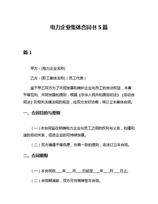 电力企业集体合同书5篇
