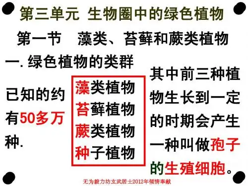 第三单元第一章第一节_藻类、苔藓和蕨类植物(2012版)