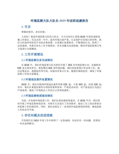 环境监察大队大队长2023年述职述廉报告 (2)