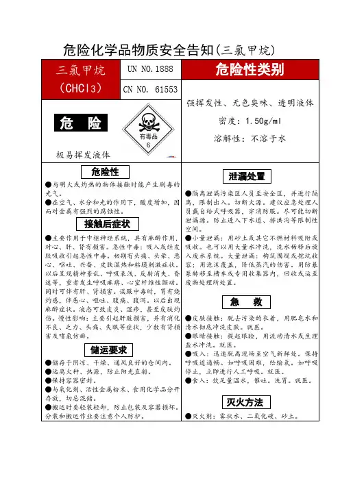 危险化学品物质安全告知(三氯甲烷)
