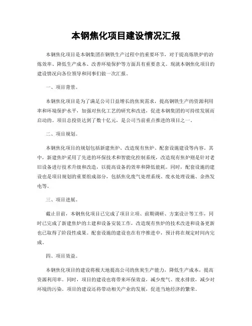 本钢焦化项目建设情况汇报
