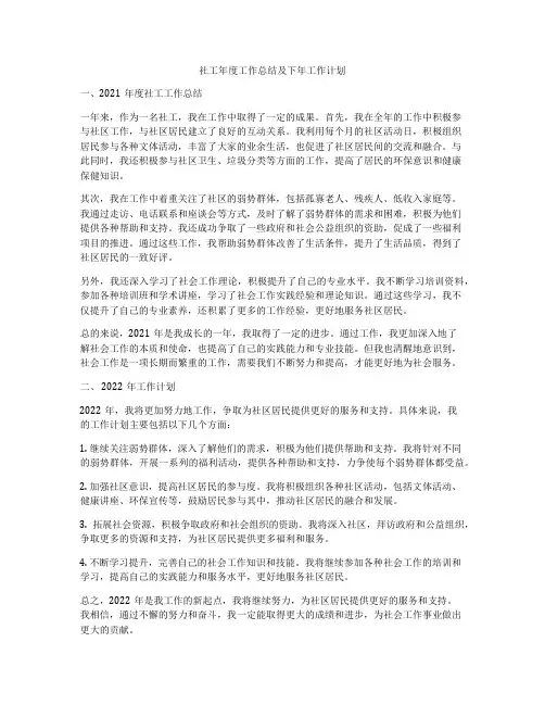 社工年度工作总结及下年工作计划