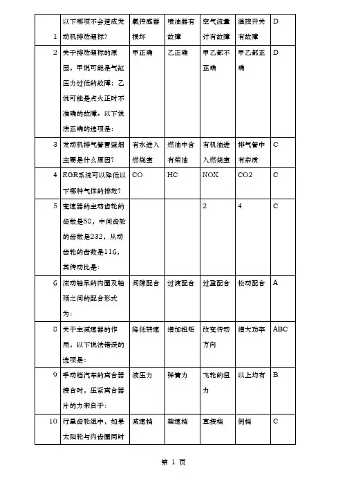 汽车技能比武大赛题库  选择题