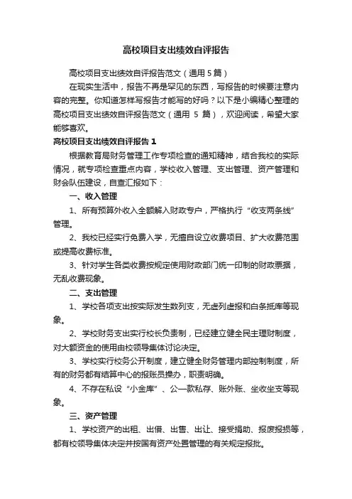 高校项目支出绩效自评报告范文（通用5篇）
