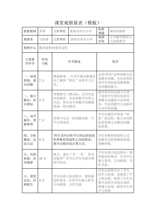 课堂观察量表(模板)