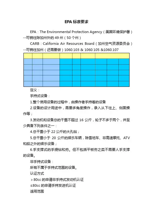 EPA标准要求