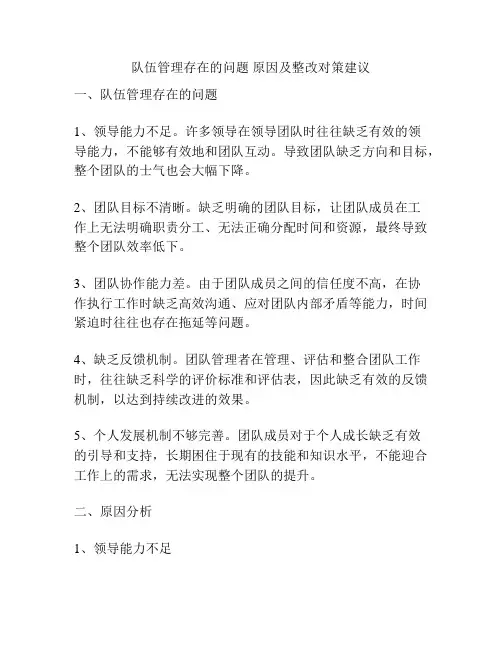 队伍管理存在的问题 原因及整改对策建议