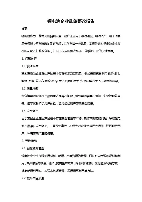 锂电池企业乱象整改报告