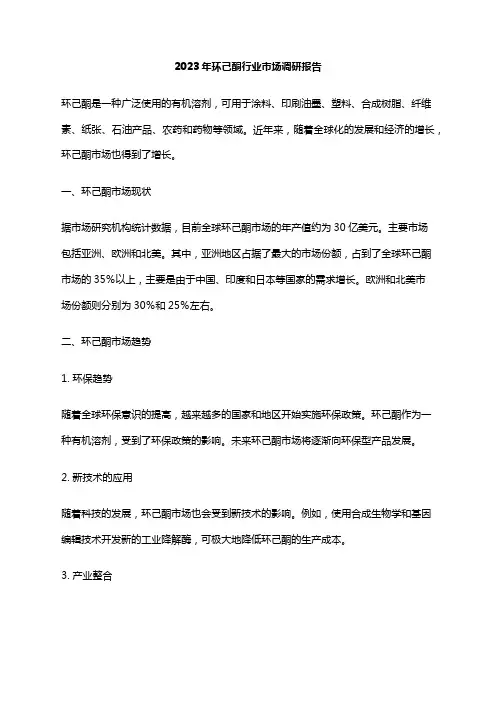2023年环己酮行业市场调研报告