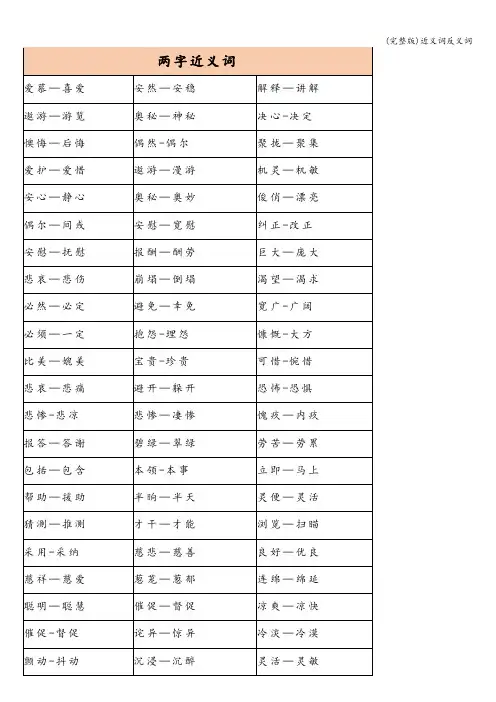 (完整版)近义词反义词