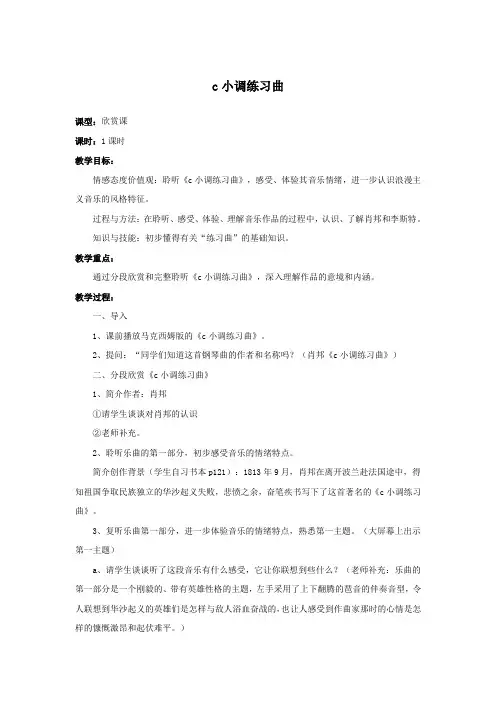 教案 人音版 音乐 高中 音乐鉴赏 《c小调练习曲》
